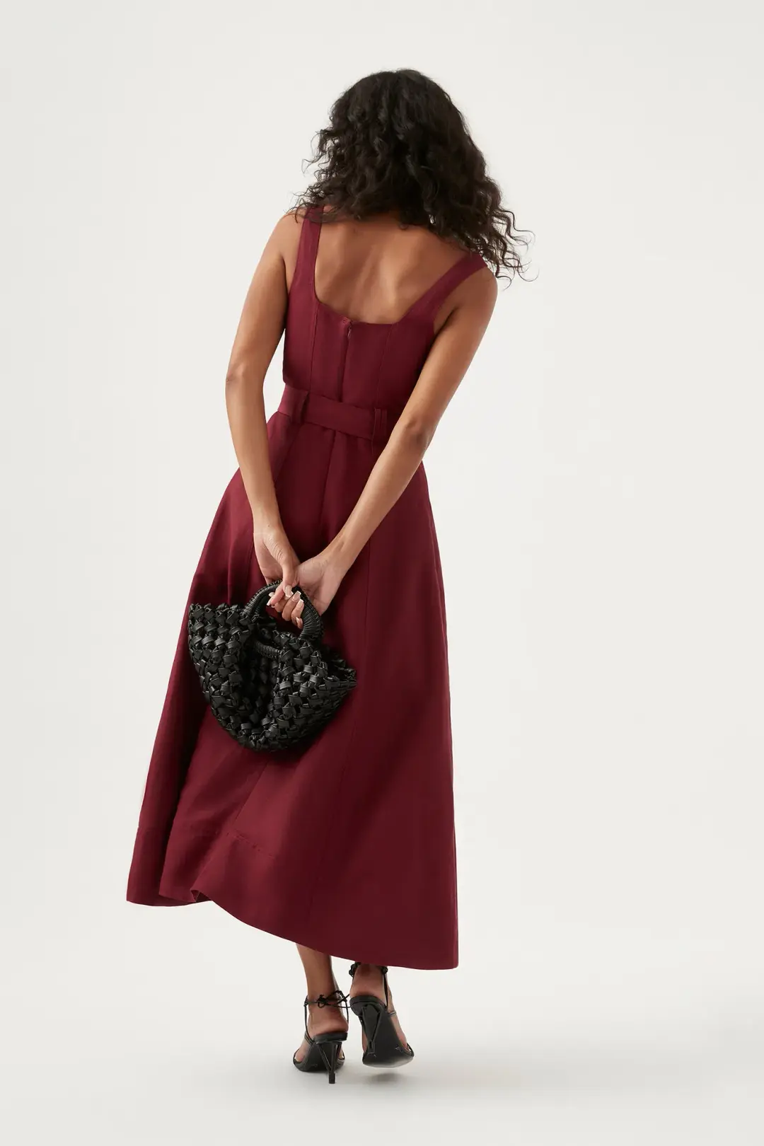Aje Clay Belted Midi Dress Burgundy Size M /AU 10 for rent on The Volte - main image