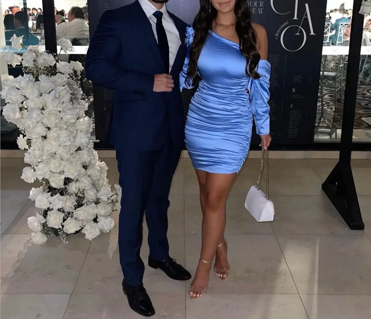 Miss Circle Justina Puff Sleeve Satin Mini Dress Baby Blue Size 8 - Image 3