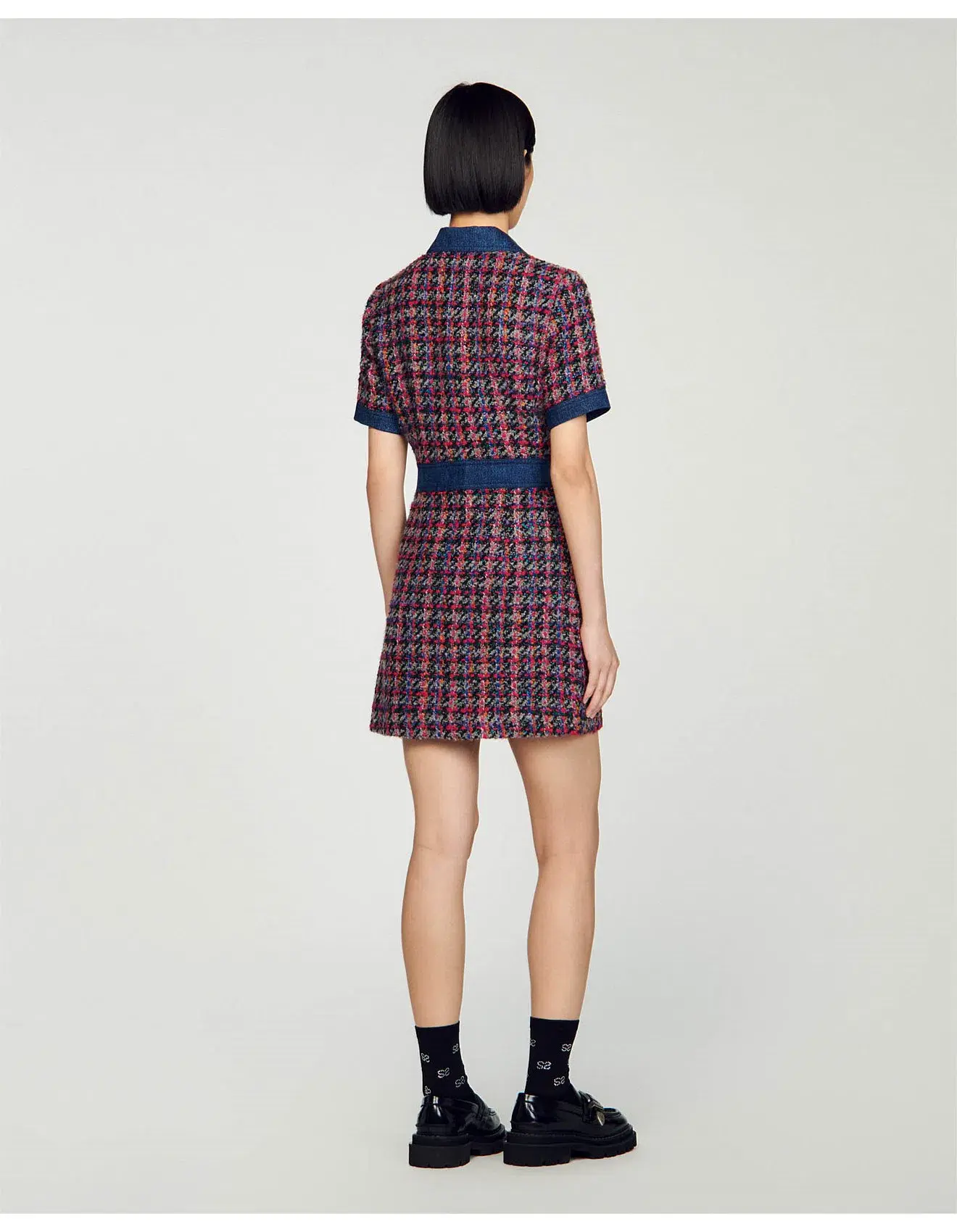 Sandro Denim Tweed Mini Dress Multi Size 12 AU - Image 3