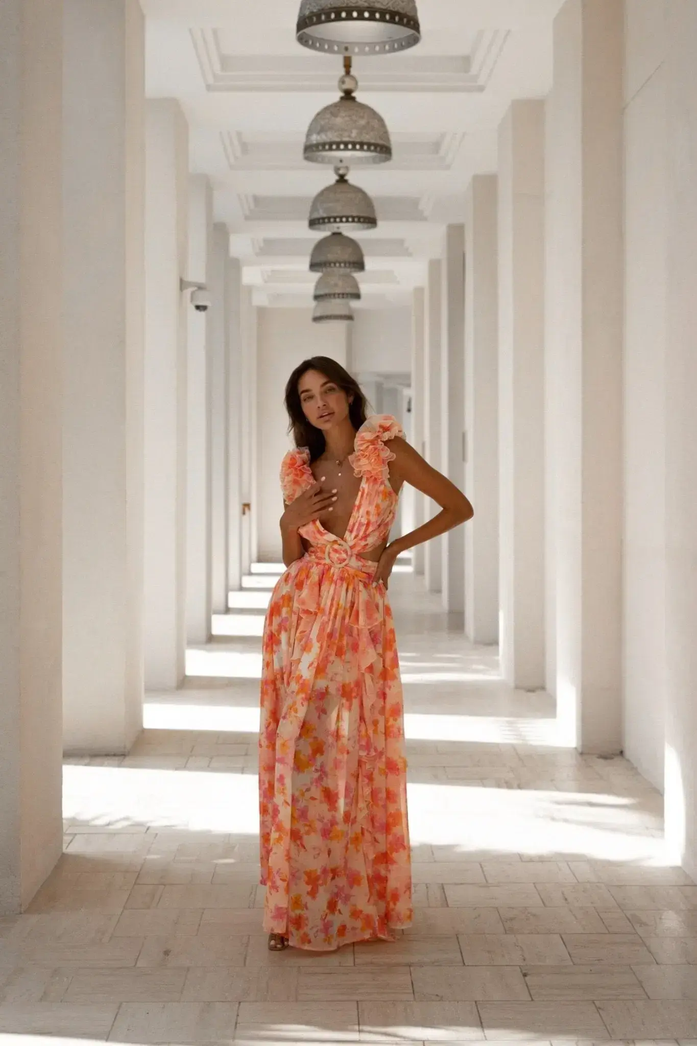 Anne Louise Boutique Cassini Orange Fuchsia Floral Maxi Dress Size AU 8 - Image 9