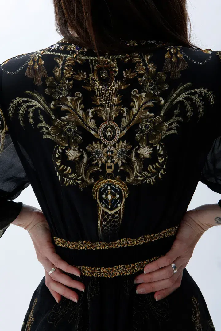 Camilla The Night Is Noir Curved Waistband Short Dress in Black Size S / AU 10 for rent on The Volte - main image