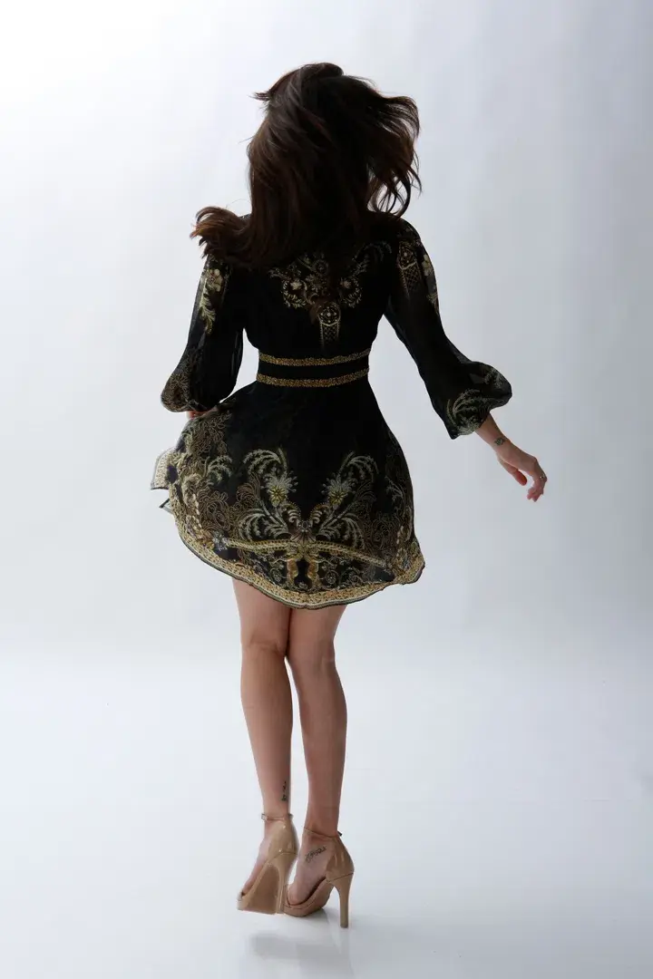 Camilla The Night Is Noir Curved Waistband Short Dress in Black Size S / AU 10 for rent on The Volte - main image