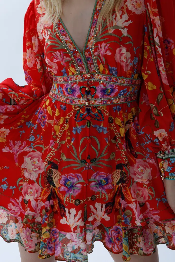 Camilla Button Front Frill Short Dress in Ruffle Some Feathers Print Size 10 - Image 5