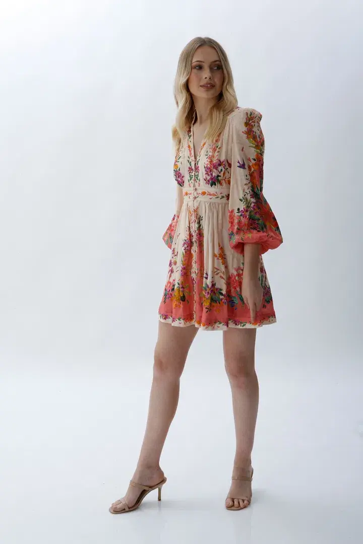 Zimmermann Tropicana Plunge Mini Dress in Cream Floral Size 0 / 8 AU - Image 5