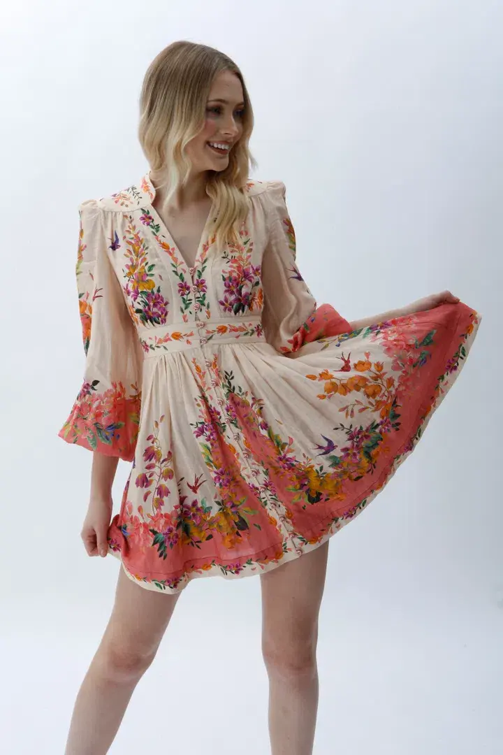 Zimmermann Tropicana Plunge Mini Dress in Cream Floral Size 0 / 8 AU - Image 4