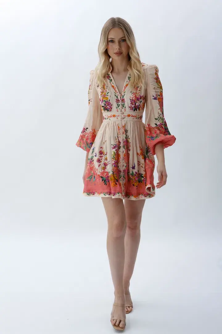 Zimmermann Tropicana Plunge Mini Dress in Cream Floral Size 0 / 8 AU - Image 6