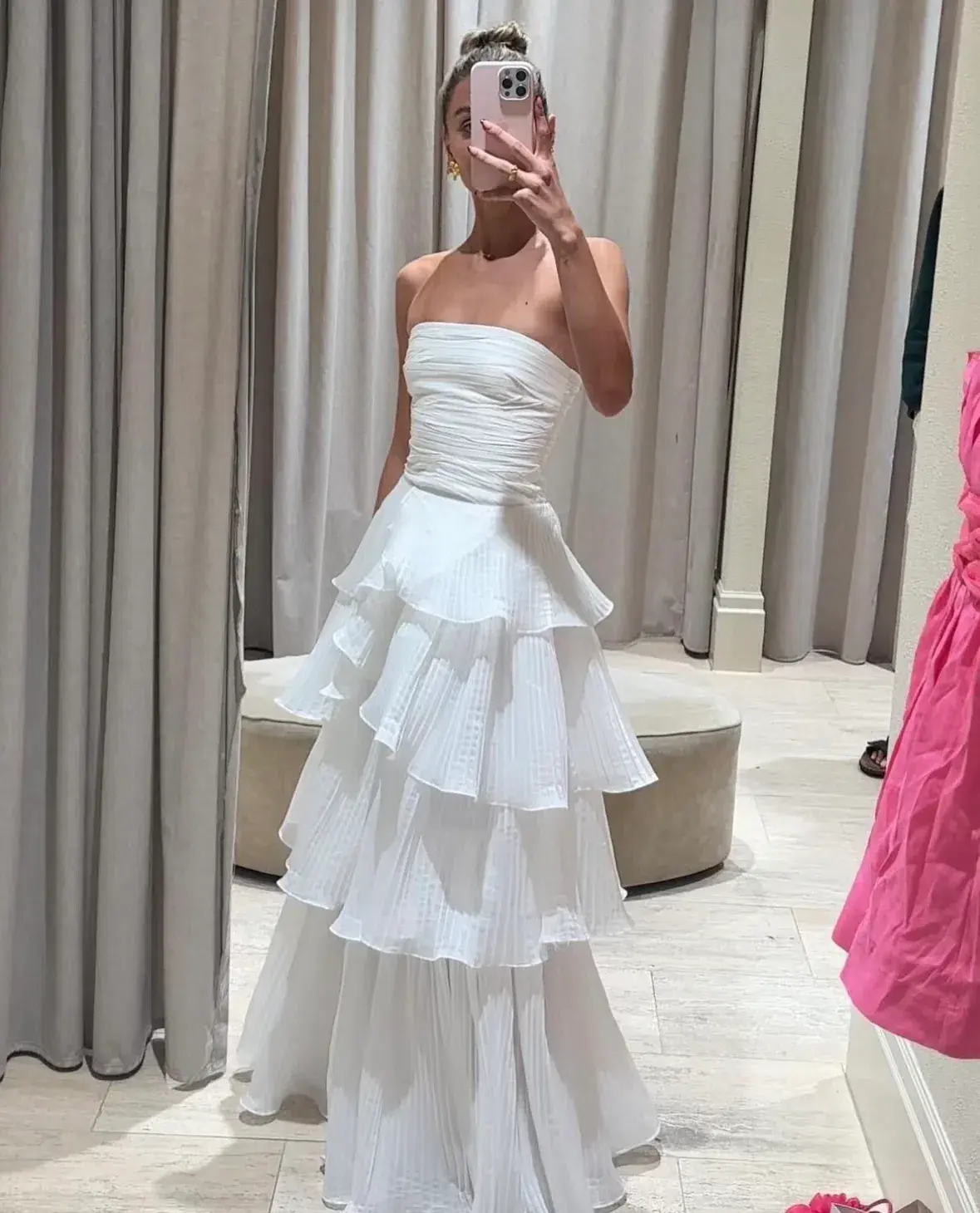 Aje Sunbeam Ruched Bustier and Cosmos Tiered Maxi Skirt Set Ivory Size 6 - Image 4