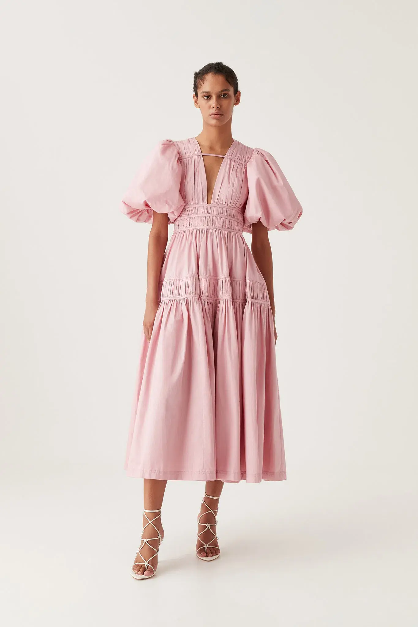 Aje Fallingwater Ruched Midi Dress Chalk Pink Size XXL / AU 16 - Image 1
