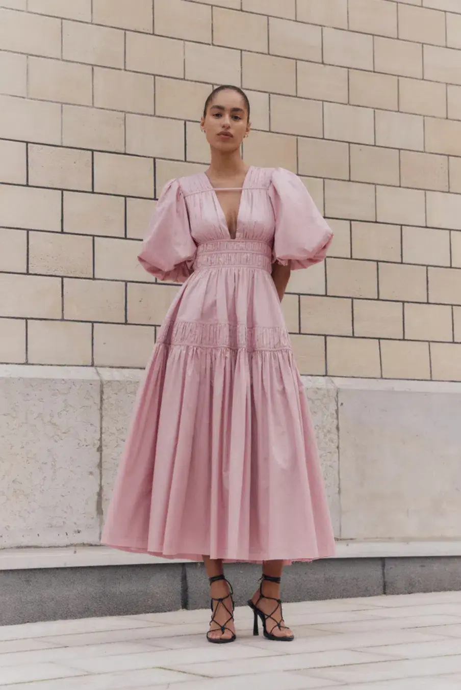 Aje Fallingwater Ruched Midi Dress Chalk Pink Size XXL / AU 16 - Image 3