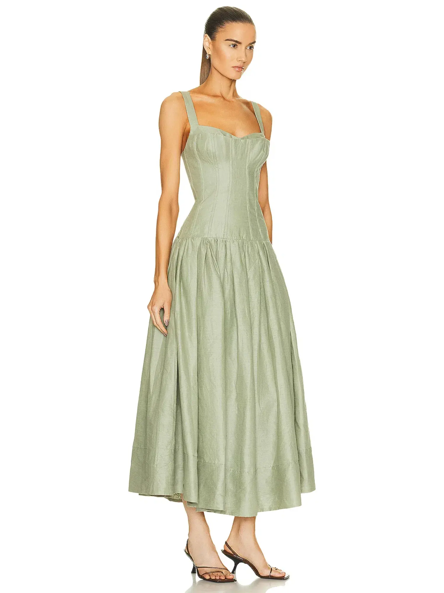 Nicholas Makenna Pleated Linen Midi Dress Green Size AU 10 - Image 2