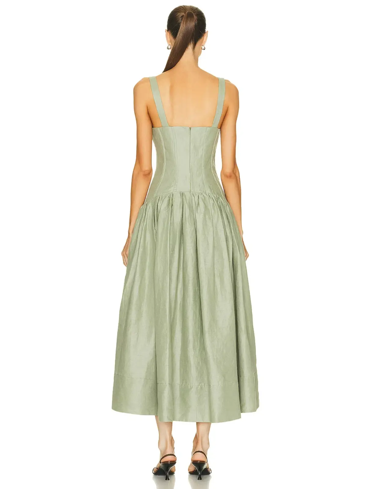 Nicholas Makenna Pleated Linen Midi Dress Green Size AU 10 - Image 3
