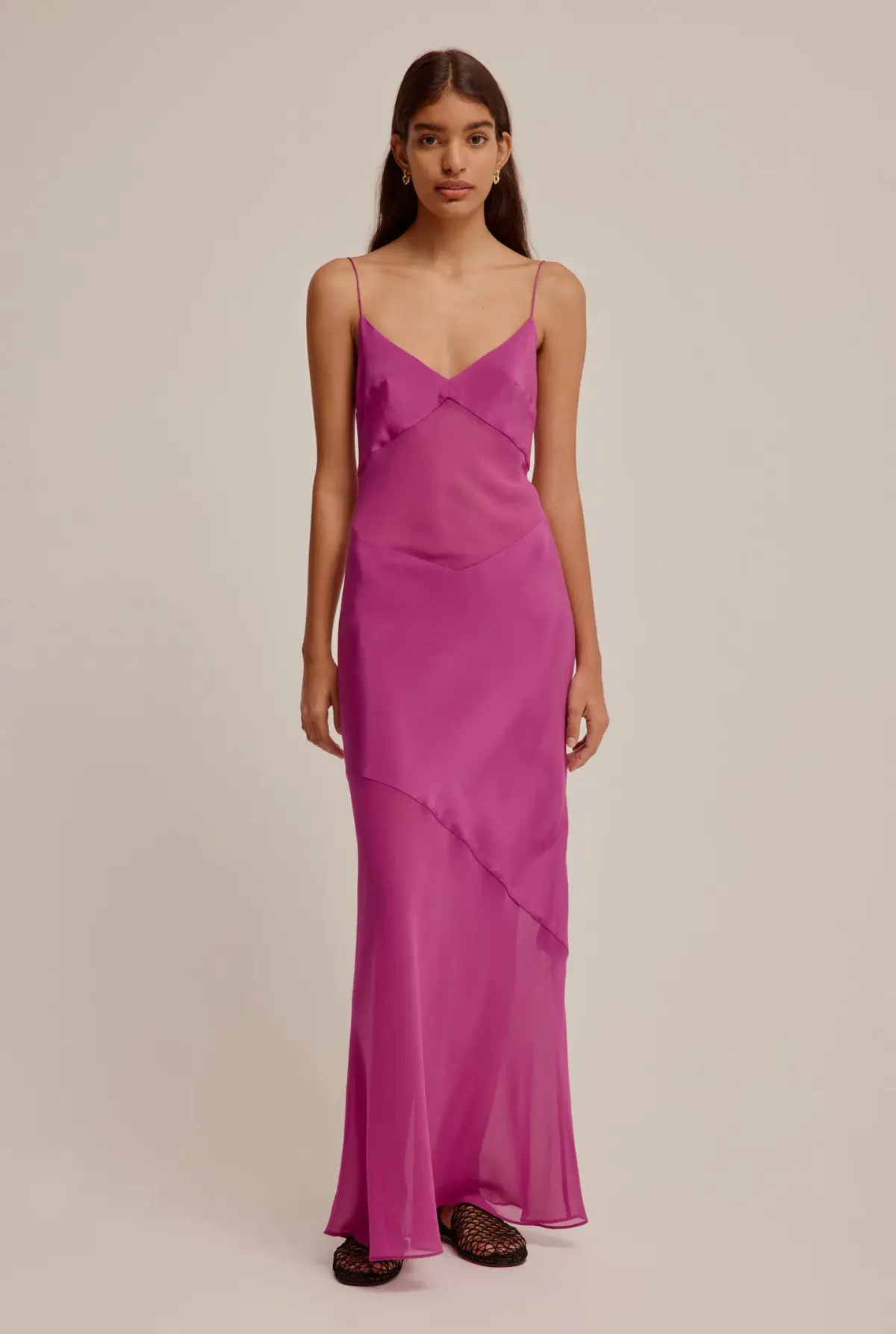 Venroy Sheer Panelled Silk Slip Dress Mulberry Size XS / AU 6 - Image 2