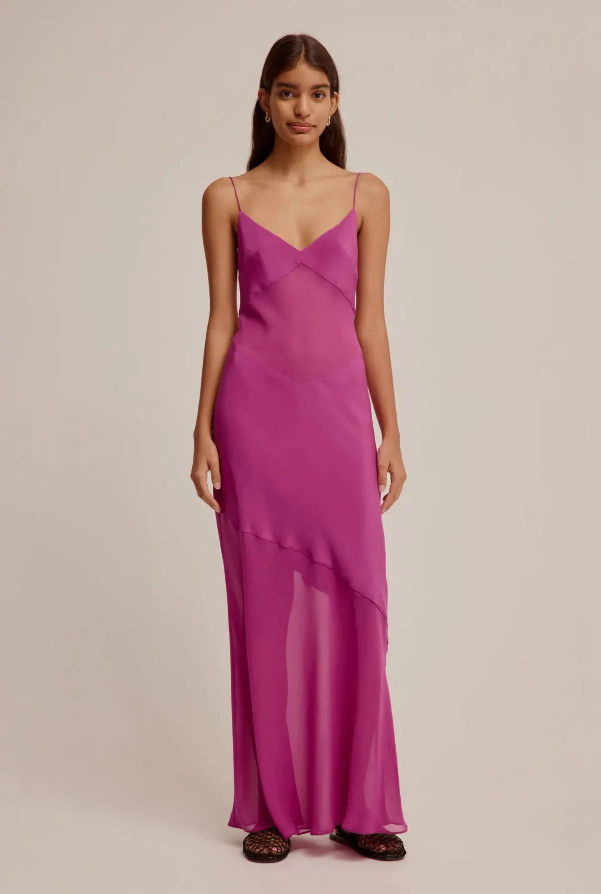 Venroy Sheer Panelled Silk Slip Dress Mulberry Size XS / AU 6 - Image 5