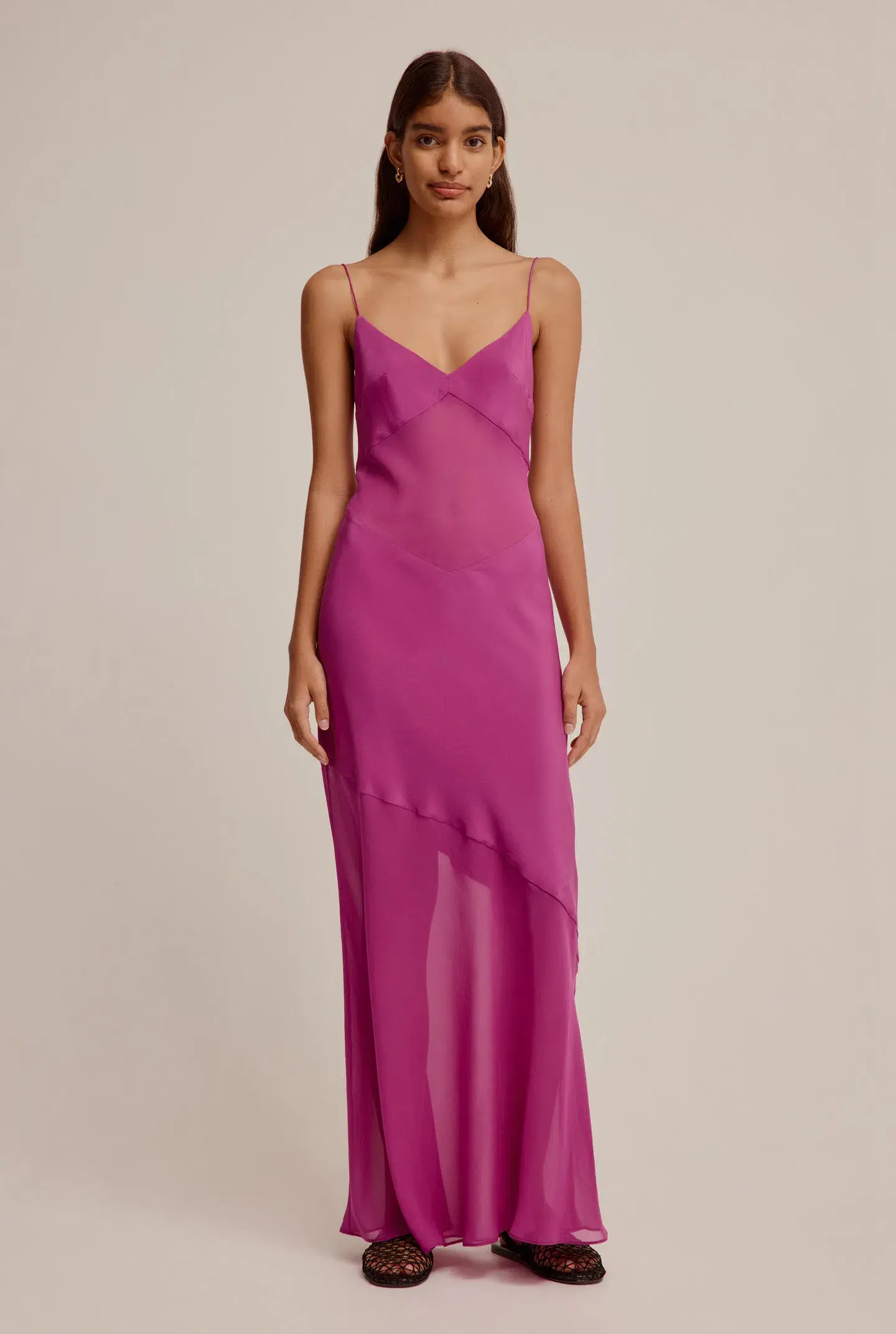 Venroy Sheer Panelled Silk Slip Dress Mulberry Size XS / AU 6 - Image 5
