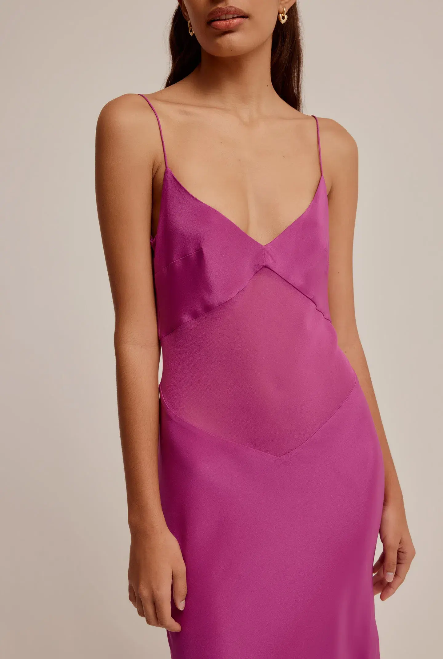 Venroy Sheer Panelled Silk Slip Dress Mulberry Size XS / AU 6 - Image 4