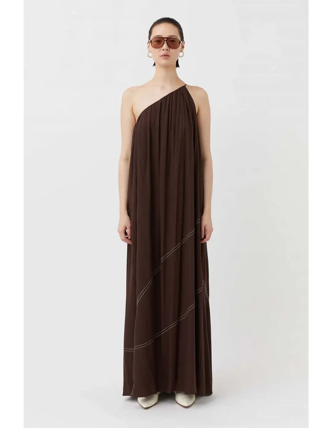 Camilla and Marc Castille One Shoulder Maxi Dress in Chocolate Brown Size 8 for rent on The Volte - main image