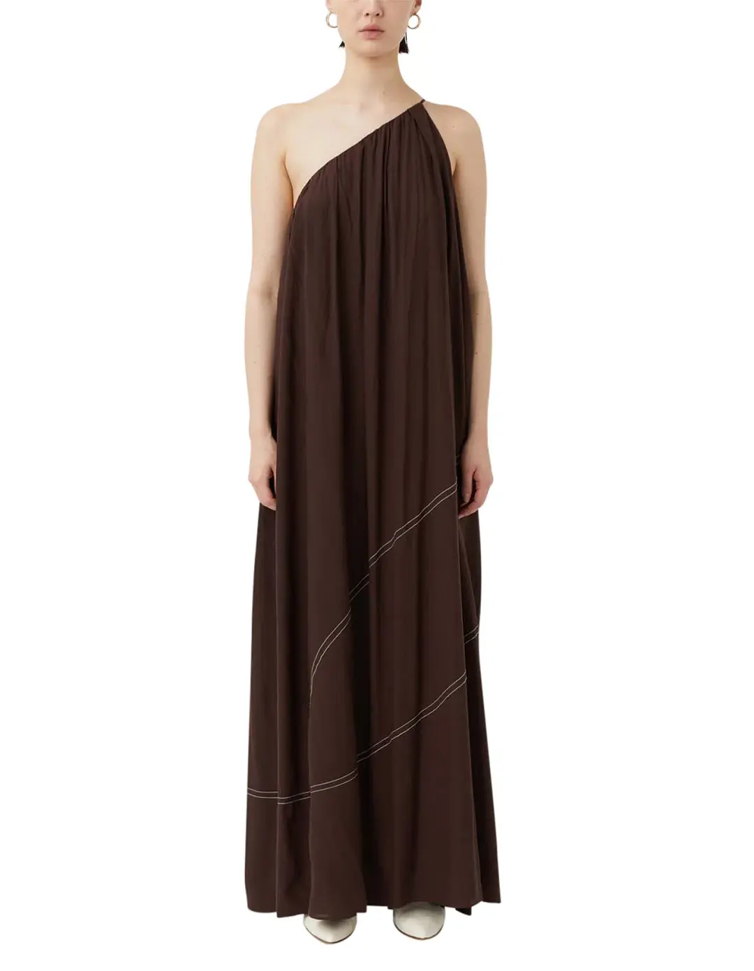 Camilla and Marc Castille One Shoulder Maxi Dress in Chocolate Brown Size 8 for rent on The Volte - main image