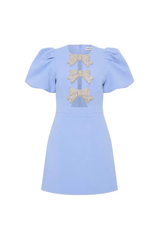 Rebecca Vallance Juliana Puff Sleeve Mini Dress Blue Size 8 - Image 5