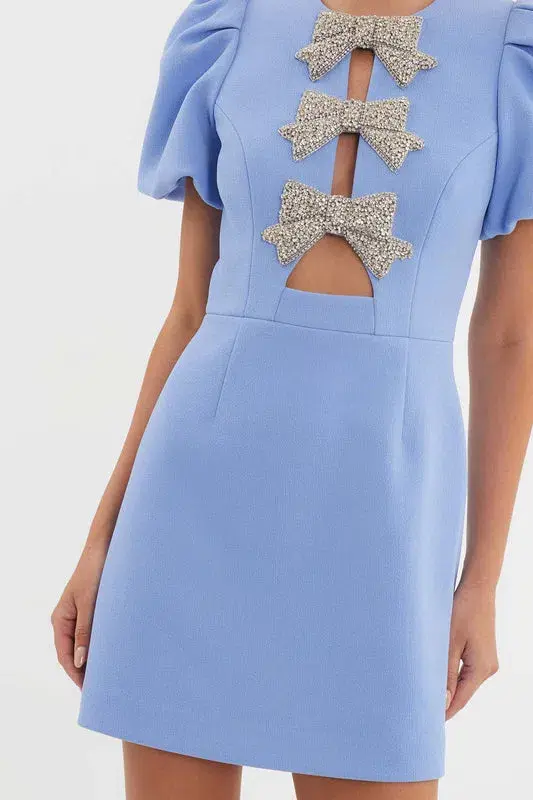 Rebecca Vallance Juliana Puff Sleeve Mini Dress Blue Size 8 - Image 4