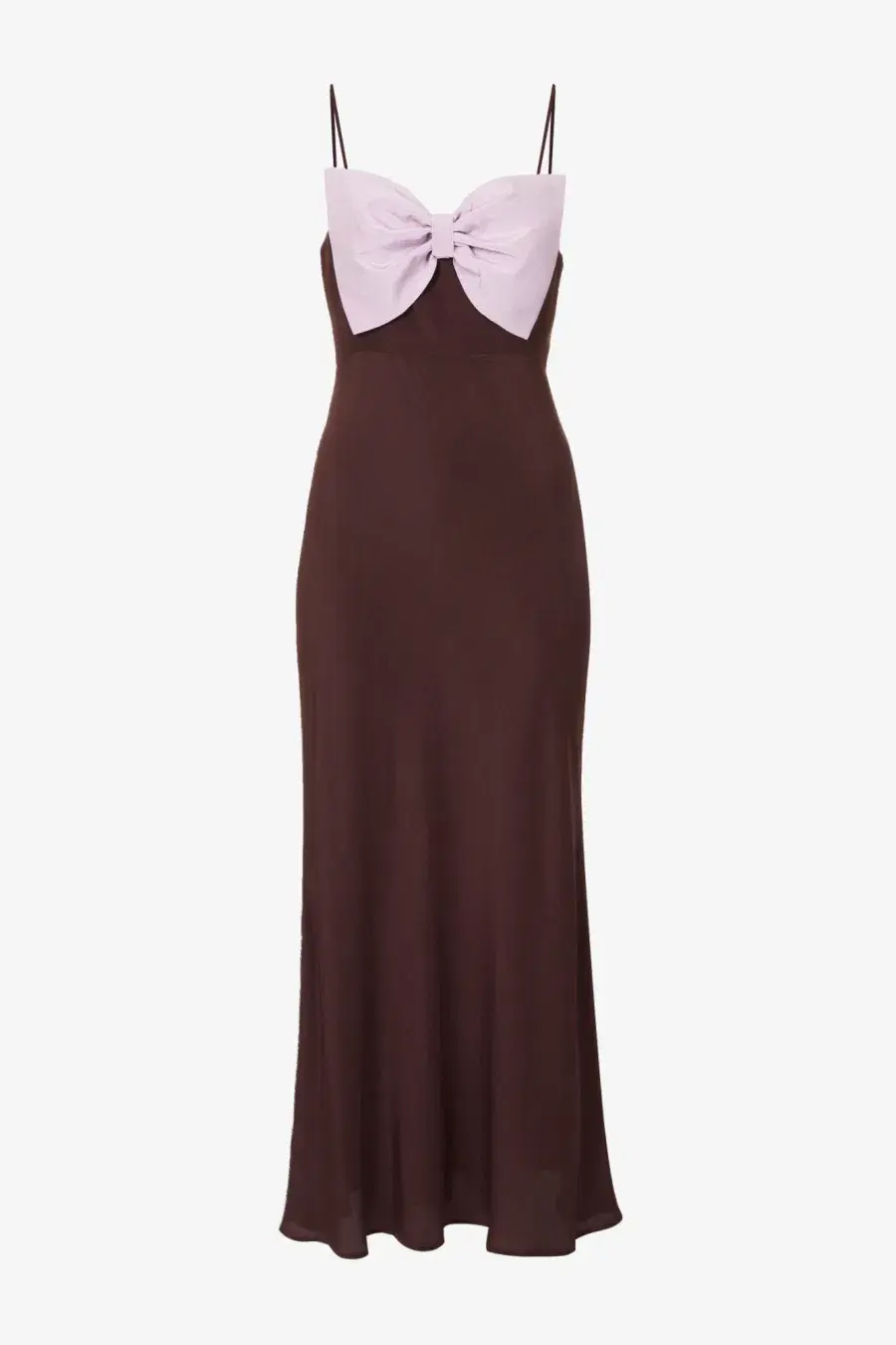 Rixo Leanna Bow Silk Dress Chocolate/Lilac Size 10 for rent on The Volte - main image