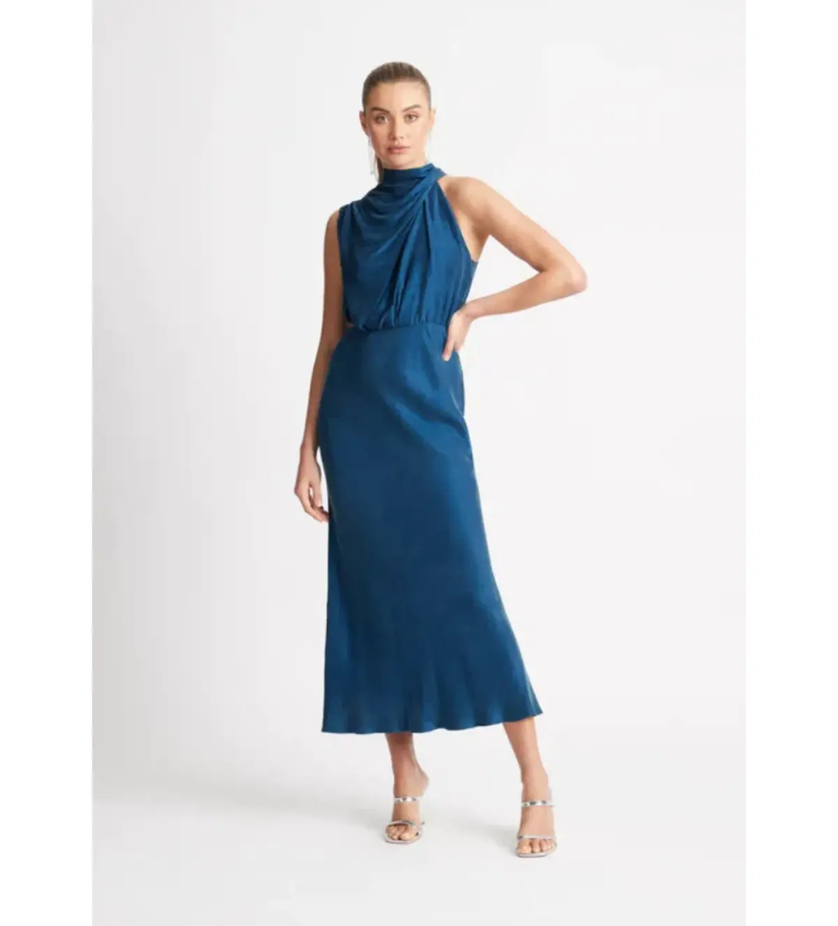 Sheike Park Ave Draped Midi Dress Teal  Size 12 - Image 1
