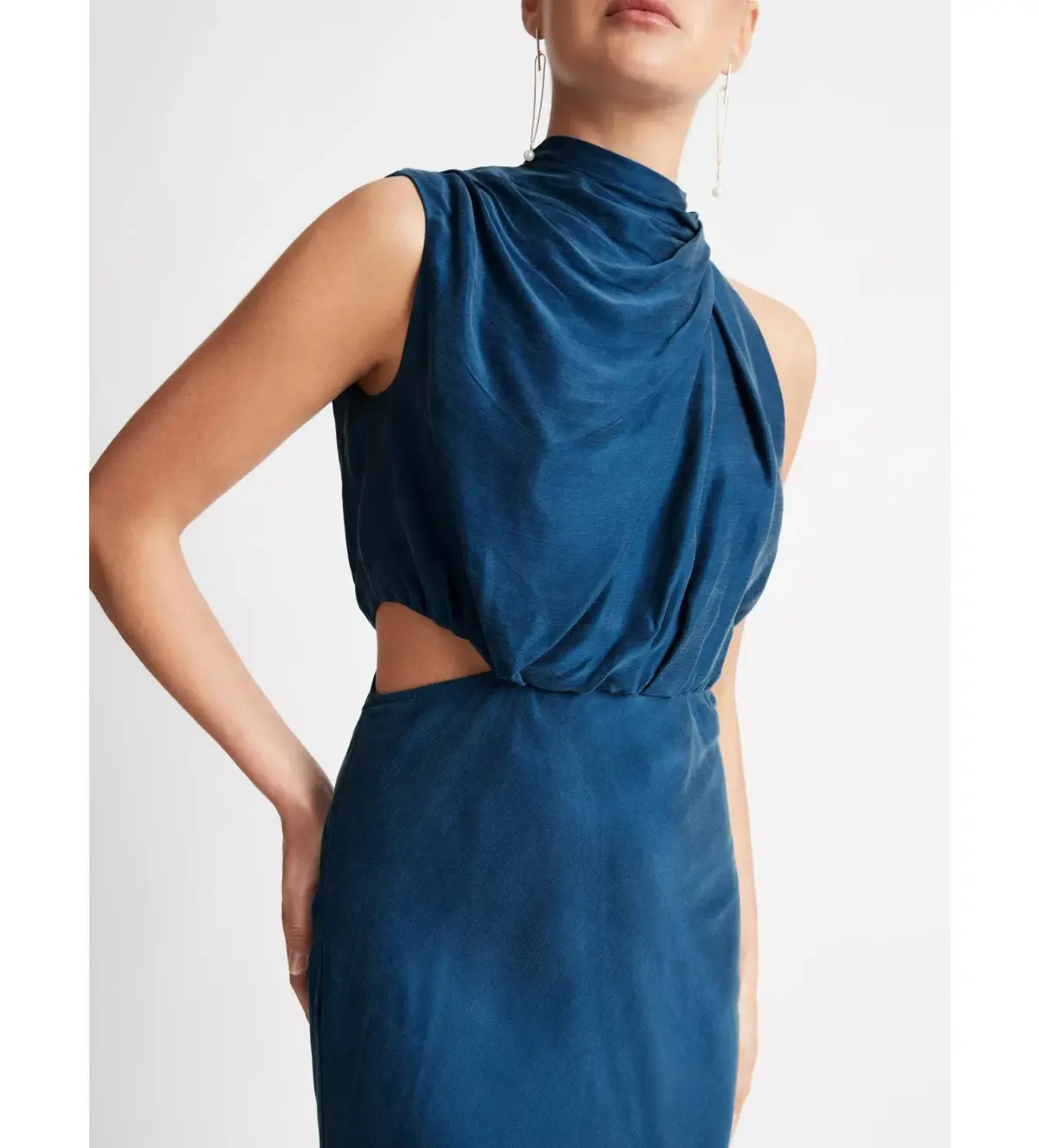 Sheike Park Ave Draped Midi Dress Teal  Size 12 - Image 3