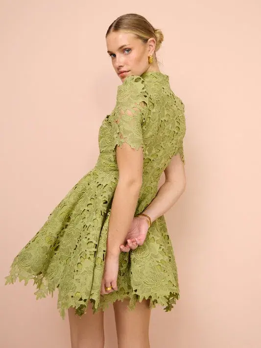 Leo Lin Elise Lace Short Sleeve Mini Dress Olive Size 14 - Image 3