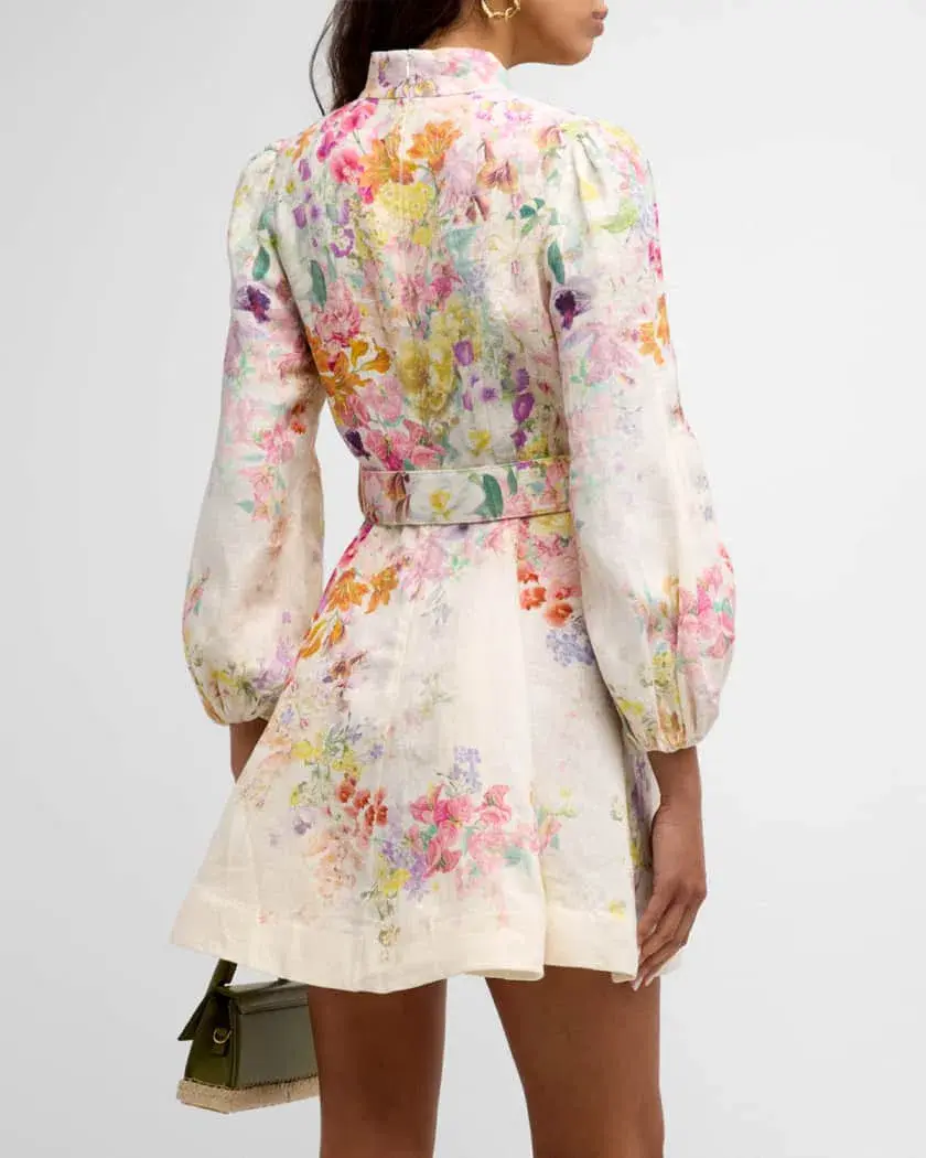 Zimmermann The Natura Buttoned Mini Dress in Kaleidoscope Garden Size 2 / AU 12  - Image 3