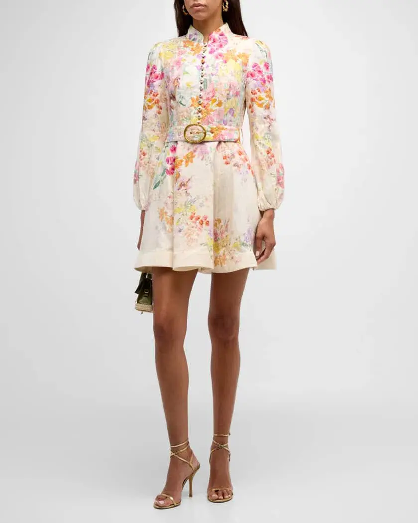 Zimmermann The Natura Buttoned Mini Dress in Kaleidoscope Garden Size 2 / AU 12  - Image 1