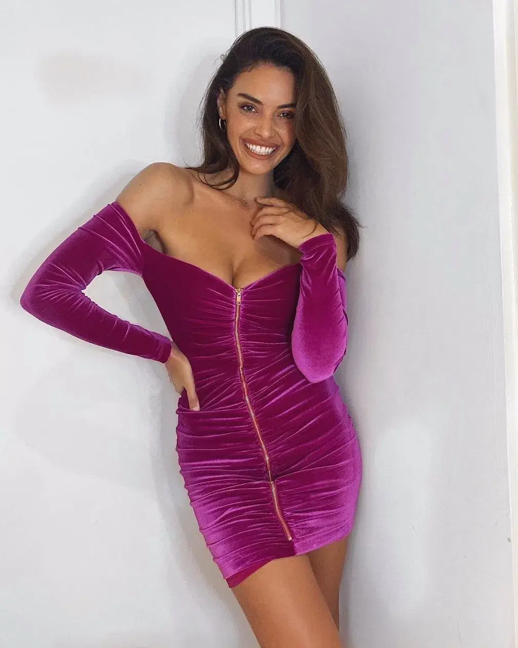 Nookie Vixen Long Sleeve Velvet Mini Dress Pink Size 8 - Image 1