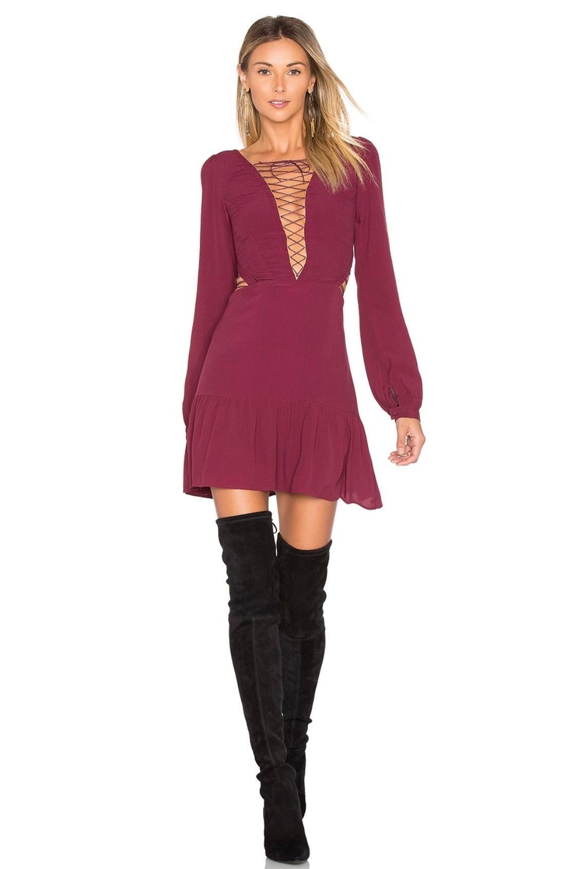 For Love & Lemons X REVOLVE Lace Up Dress in Wine size XS - Image 3