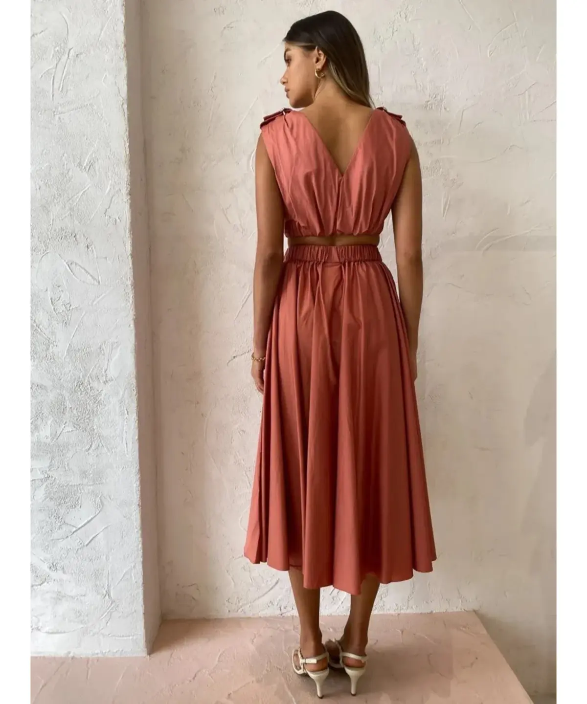 Acler Landon Top And Midi Skirt Set Terracotta Size AU 10 - Image 4