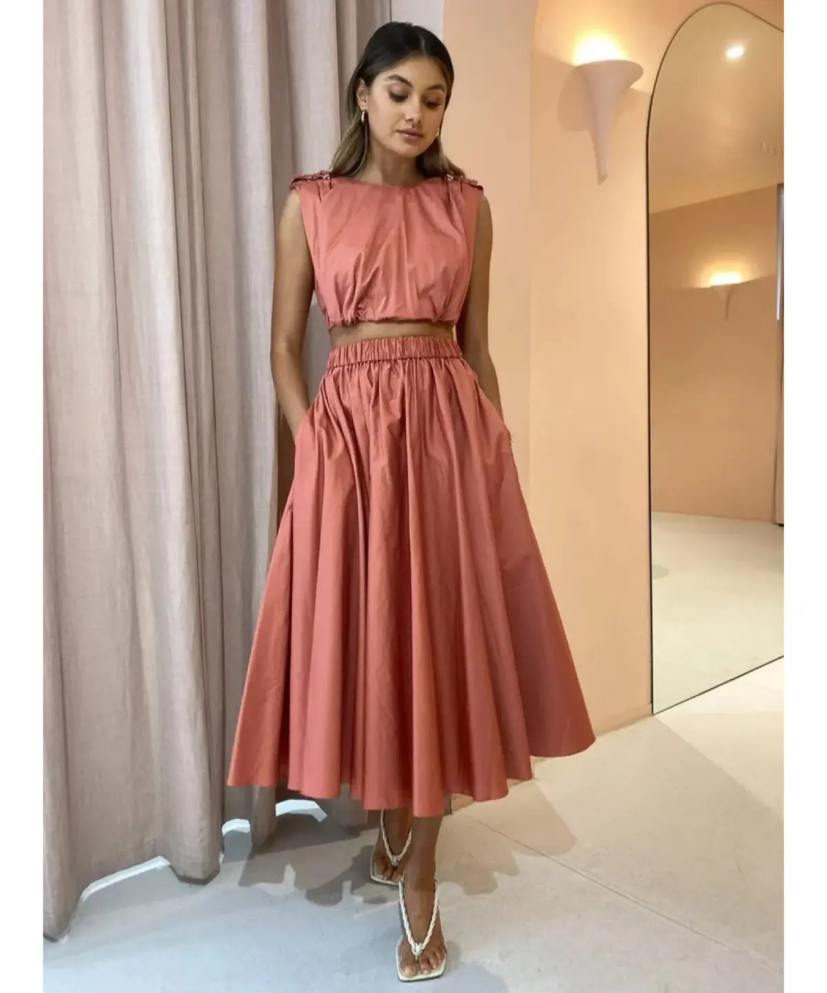 Acler Landon Top And Midi Skirt Set Terracotta Size AU 10 - Image 2