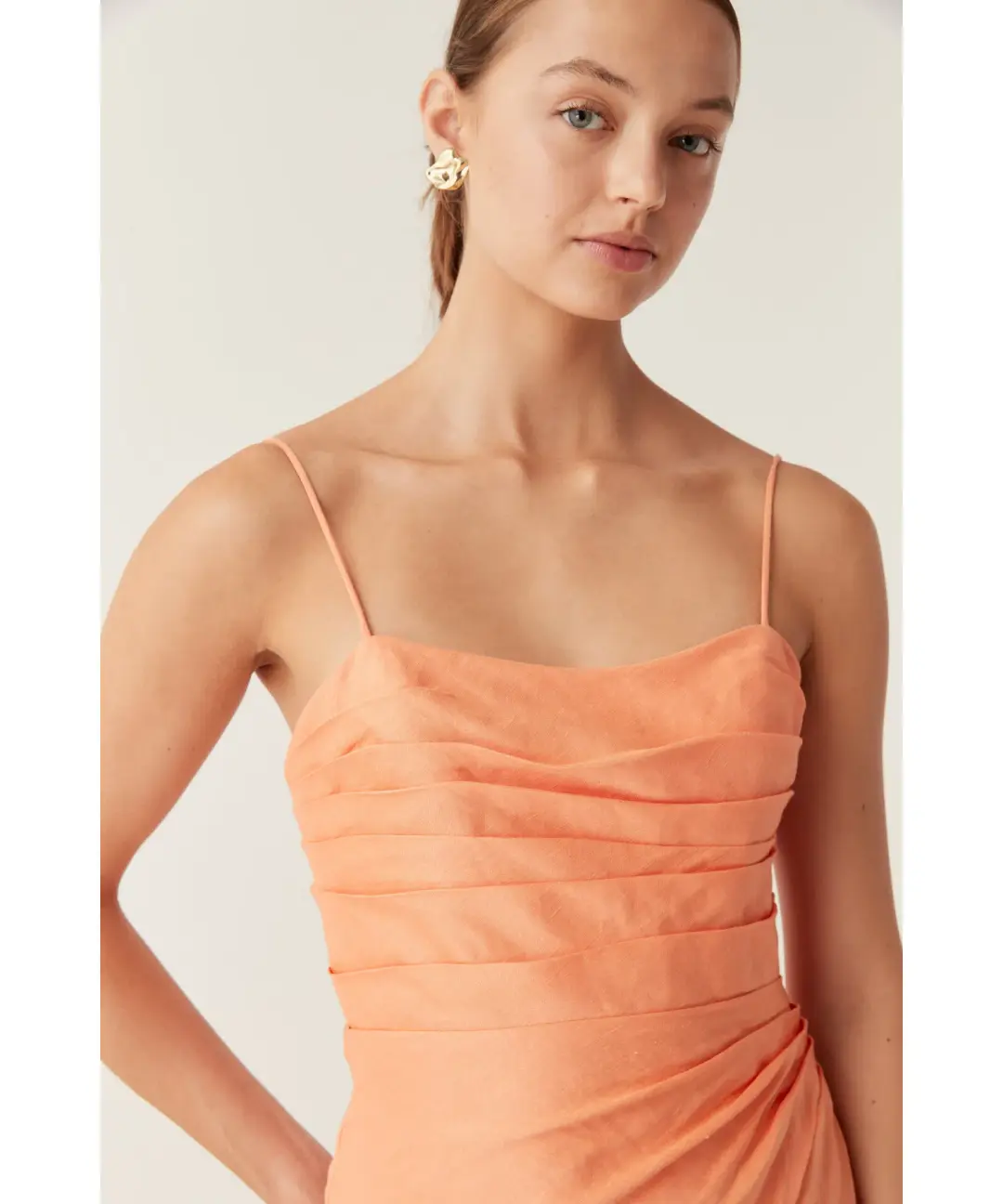 Aje Clarice Draped Maxi Dress in Sunset Orange Size AU 12 for rent on The Volte - main image