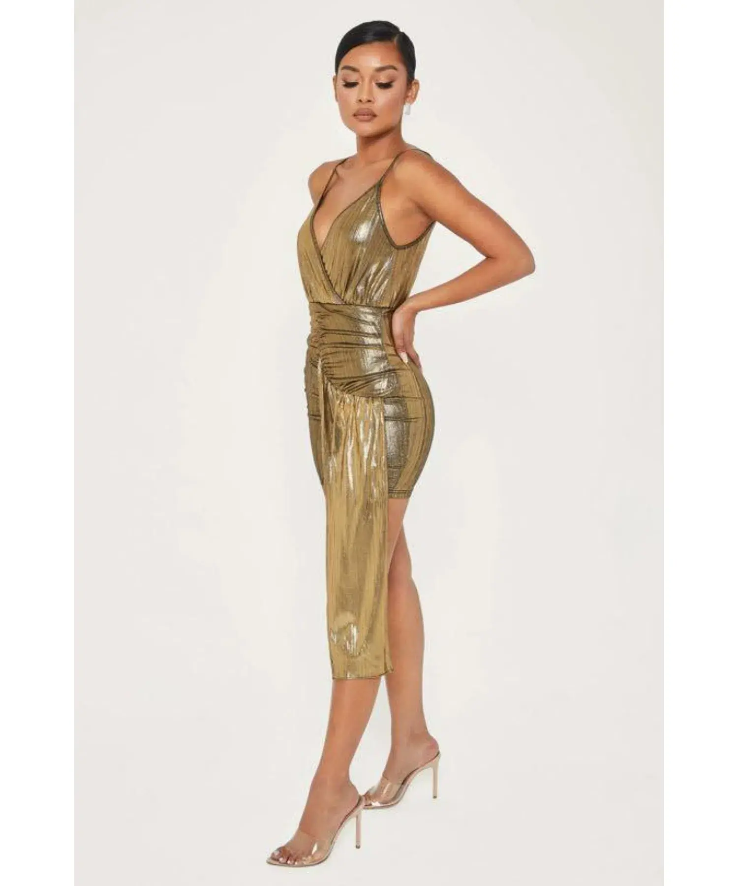 Meshki Dante Drape Wrap Mini Dress In Gold Size S / AU 8 - Image 2