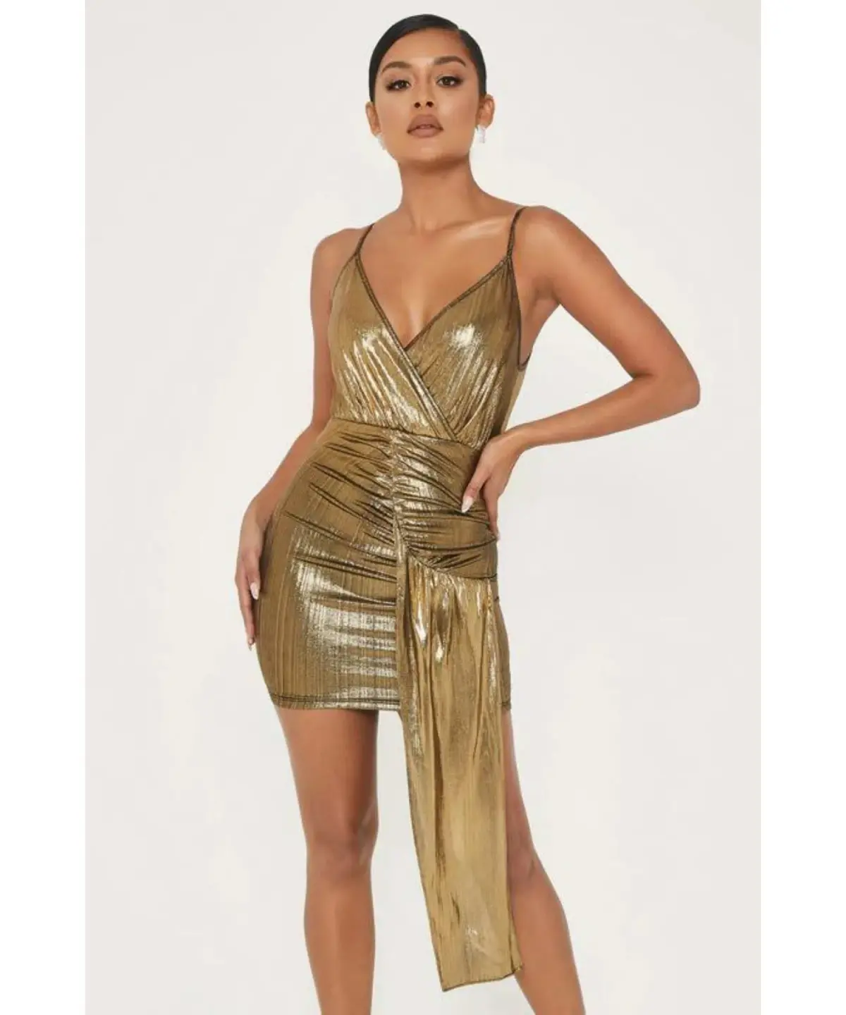 Meshki Dante Drape Wrap Mini Dress In Gold Size S / AU 8 - Image 3