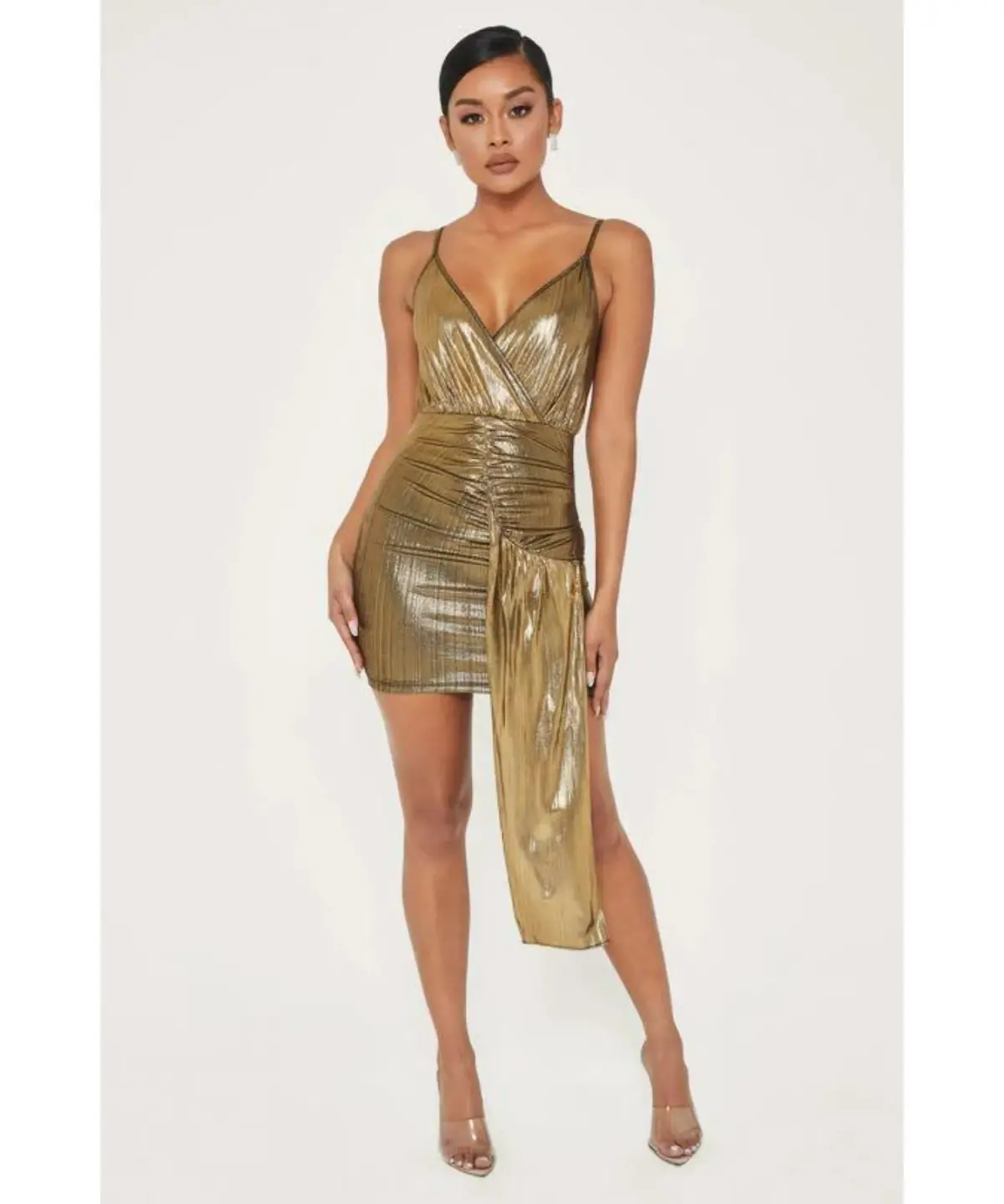 Meshki Dante Drape Wrap Mini Dress In Gold Size S / AU 8 - Image 1