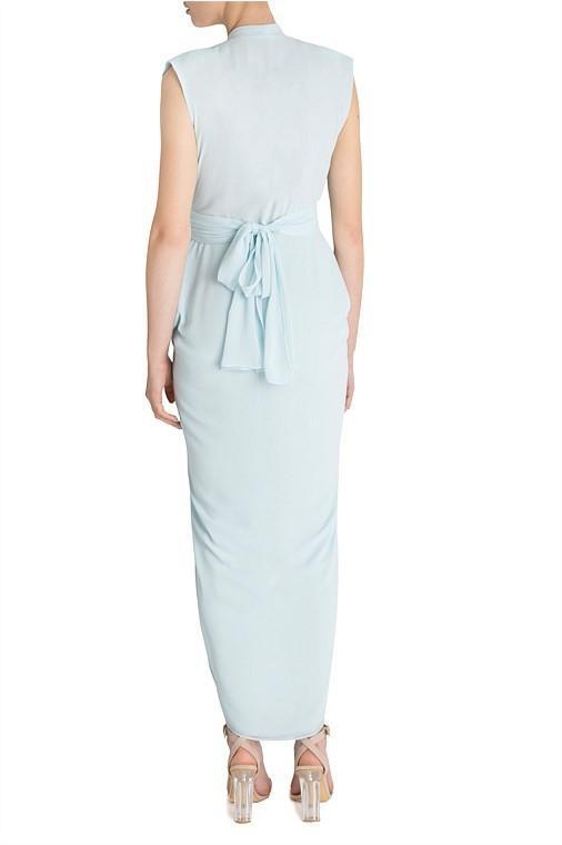 Carla Zampatti Diaphanous Waterfall Dress Ice Blue Size 6 - Image 4