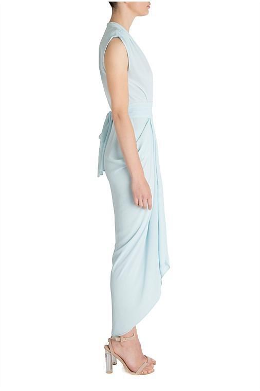 Carla Zampatti Diaphanous Waterfall Dress Ice Blue Size 6 - Image 3