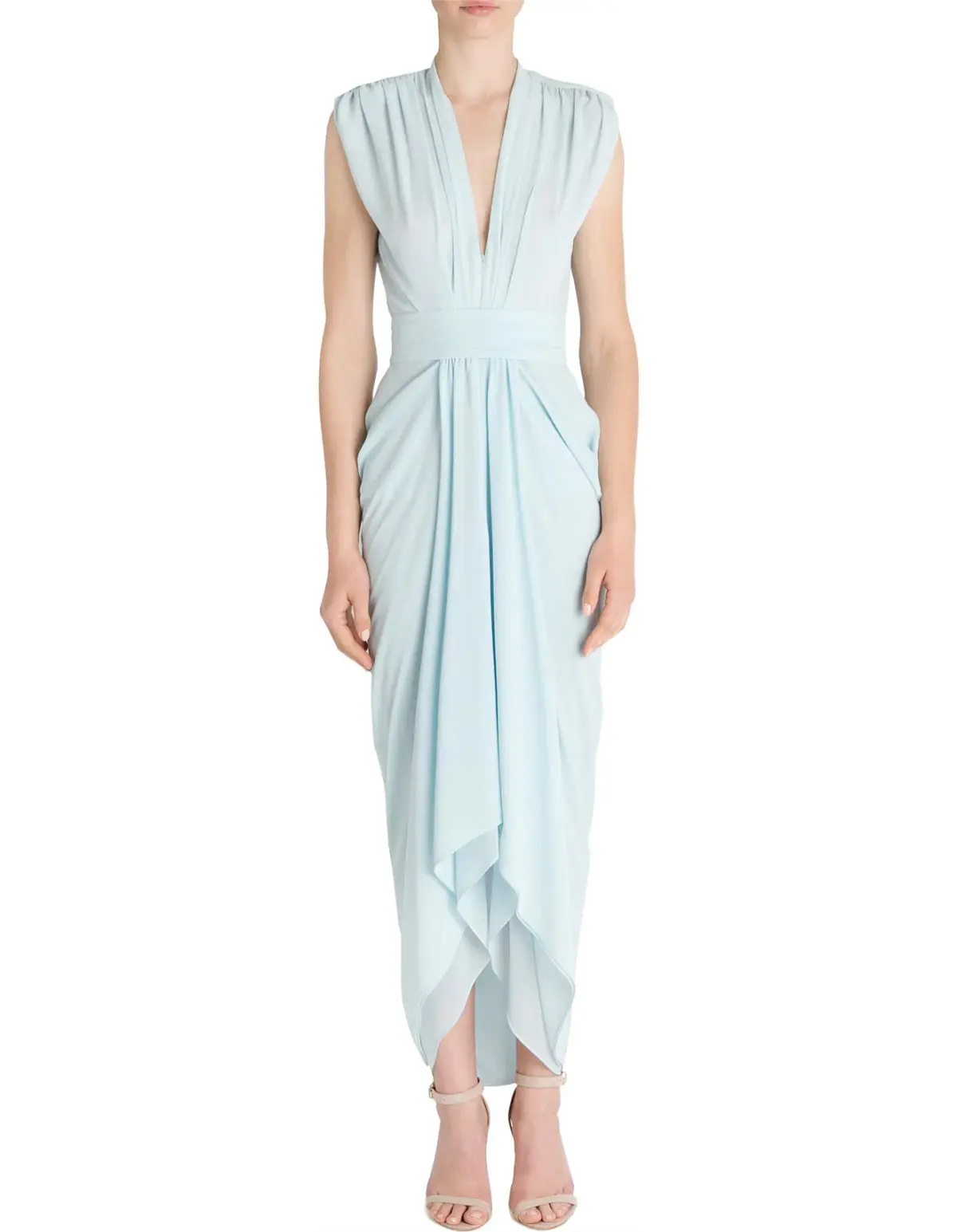 Carla Zampatti Diaphanous Waterfall Dress Ice Blue Size 6 - Image 1