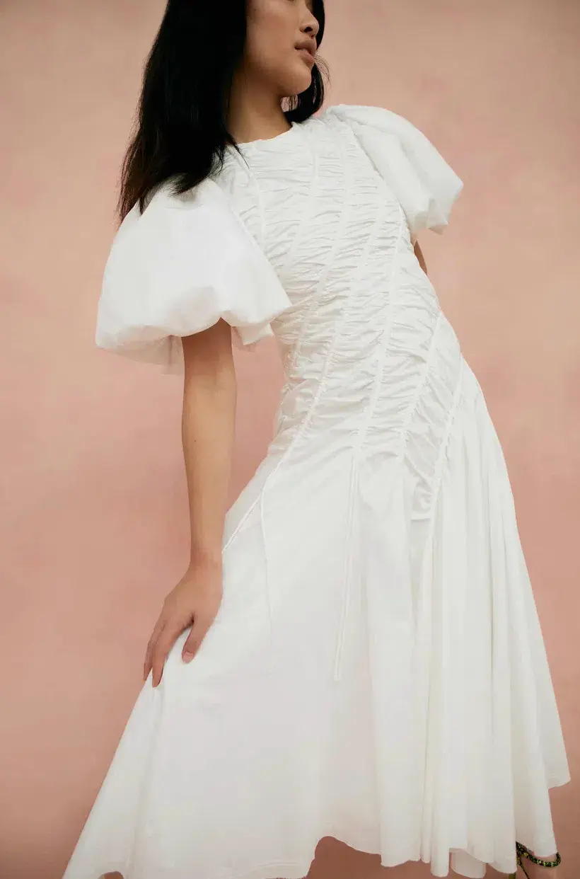 Aje Siren Drawstring Midi Dress Ivory Size 6 - Image 2