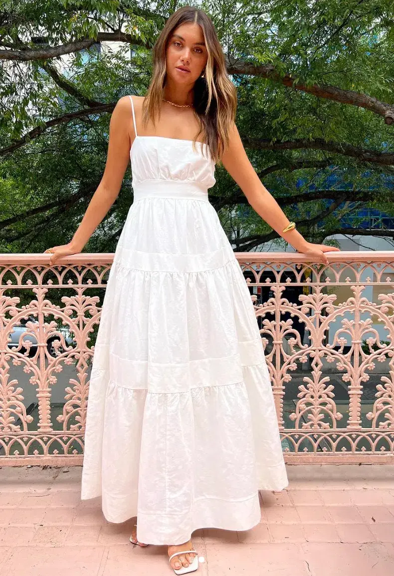 By Nicola Monet Tiered Maxi Dress In White Size 10 - Image 1