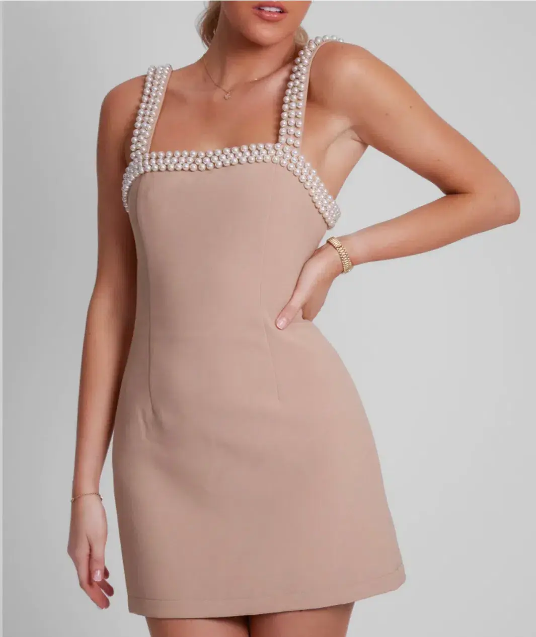 Odd Muse The Ultimate Muse Pearl Trim Mini Dress in Camel Size 6 - Image 2