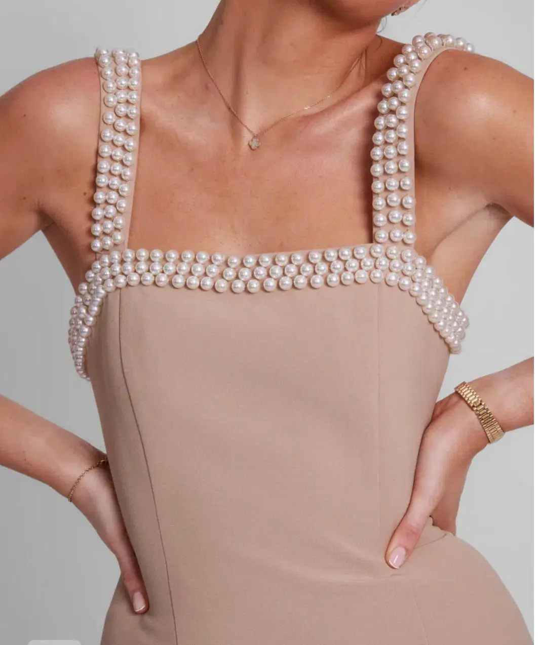 Odd Muse The Ultimate Muse Pearl Trim Mini Dress in Camel Size 6 - Image 3