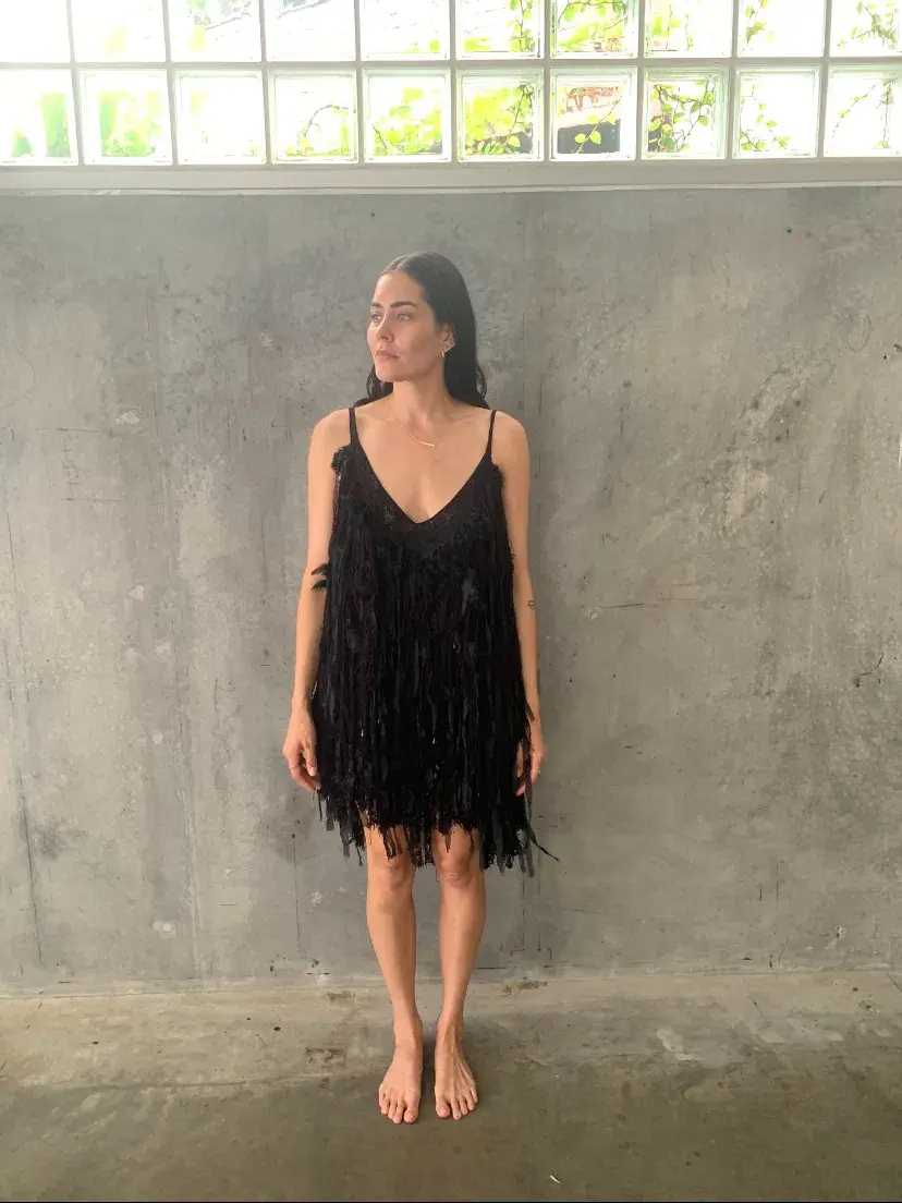 Camilla Black Mini Evening Dress with Feathers One Size - Image 1