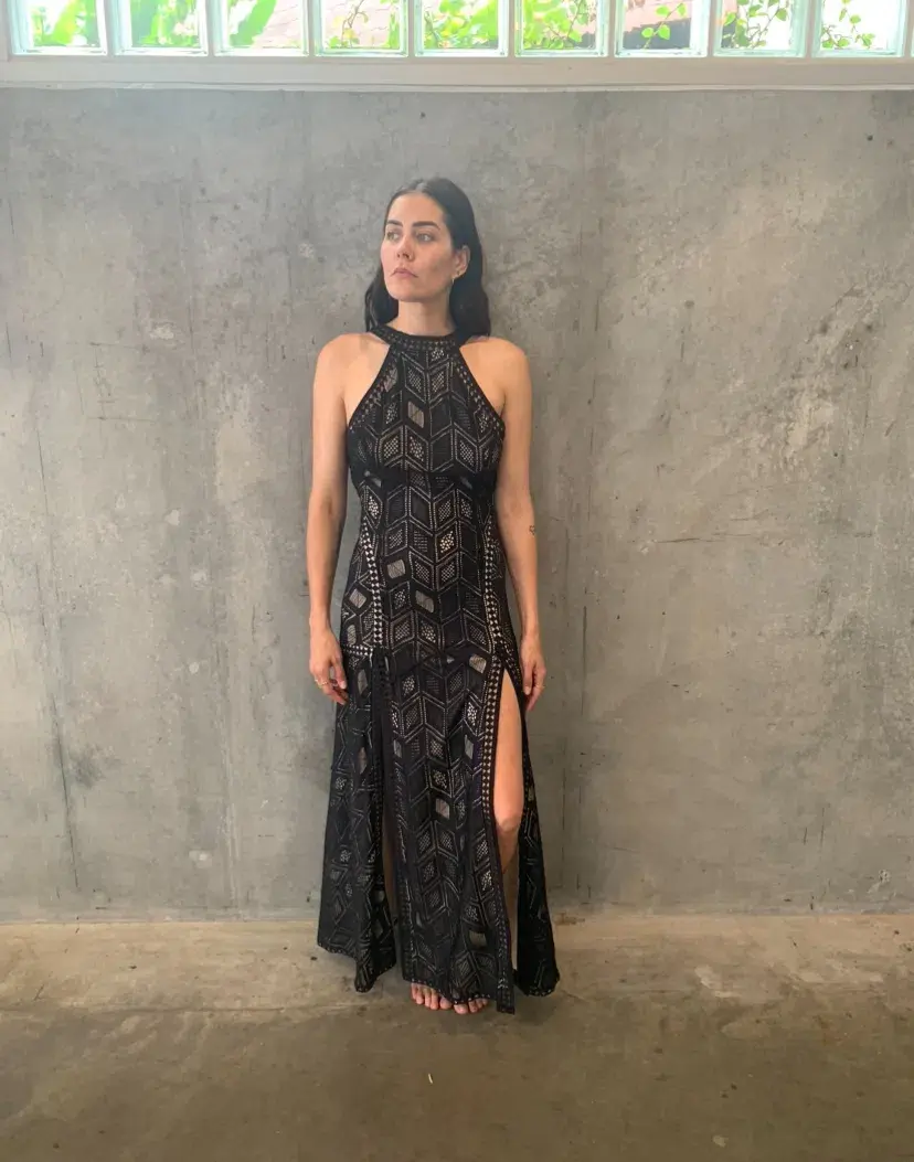Guess Sunset Geo Lace Maxi Dress Black Size 10 - Image 4