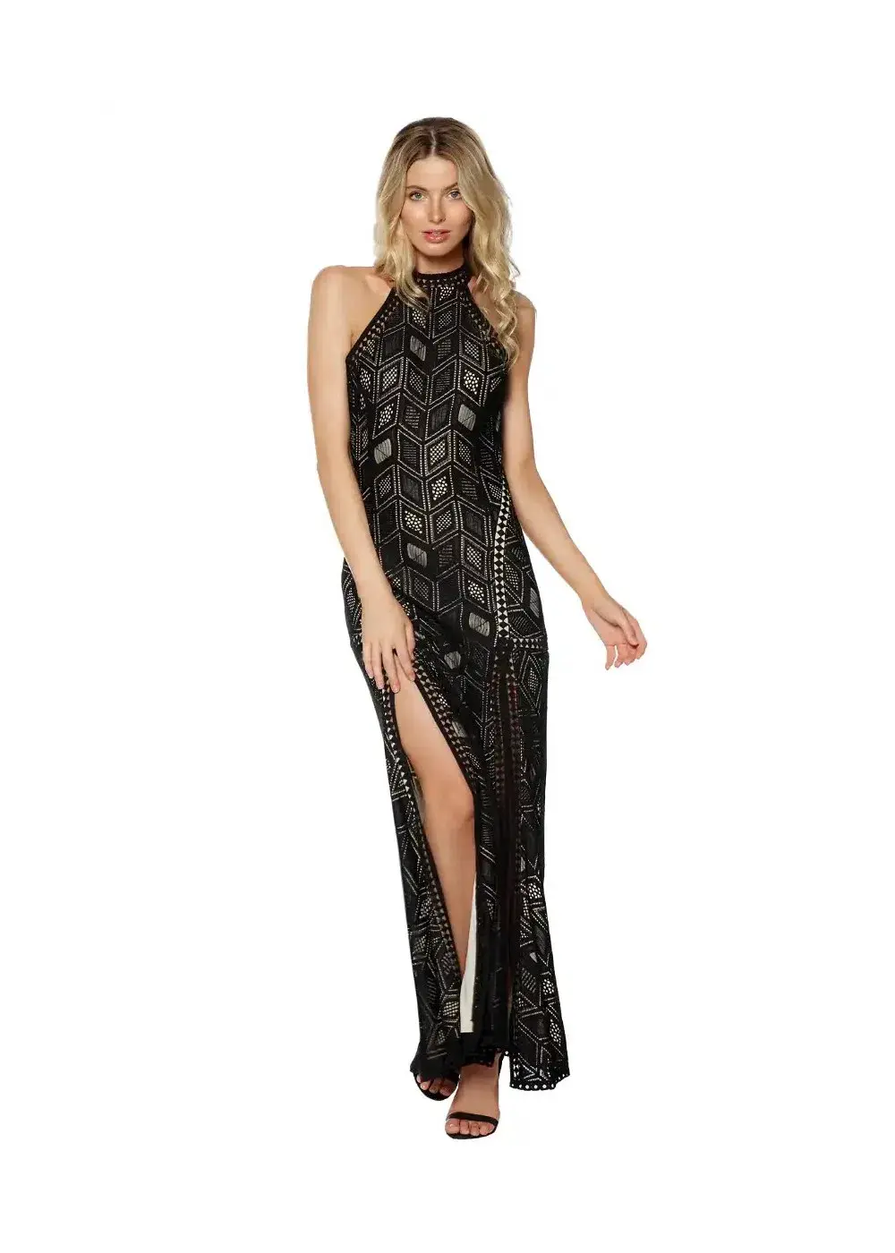 Guess Sunset Geo Lace Maxi Dress Black Size 10 - Image 1