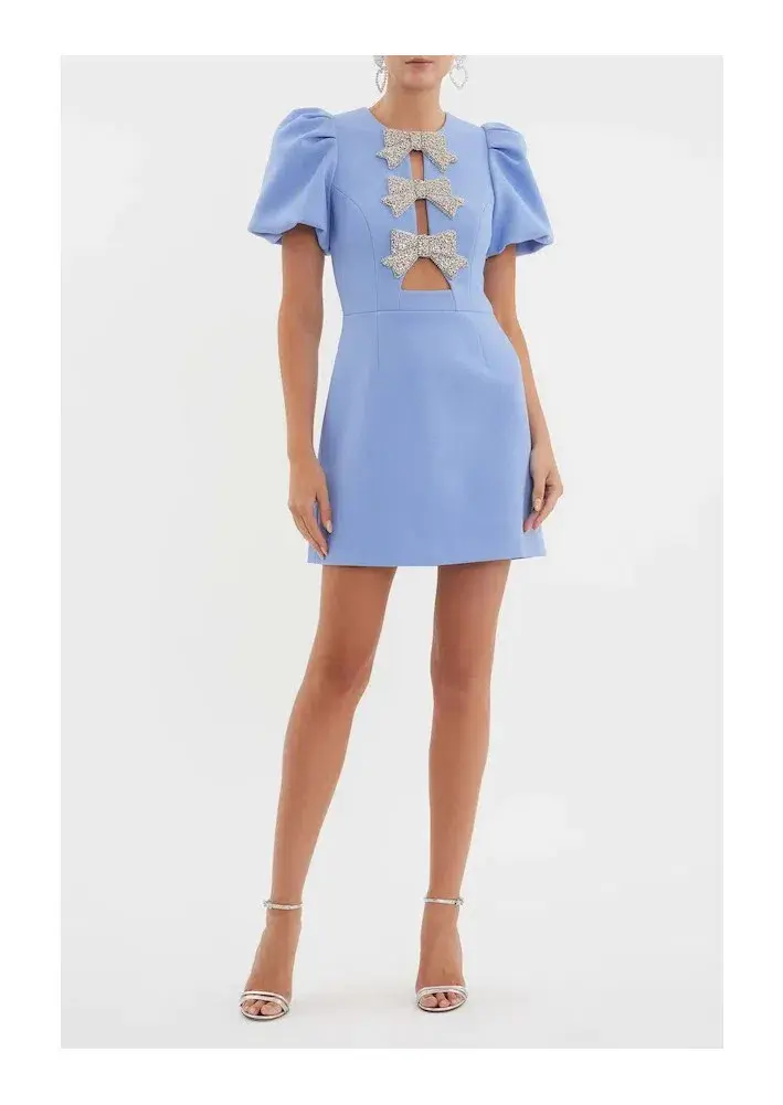 Rebecca Vallance Juliana Puff Sleeve Mini Dress Blue Size 12 - Image 2