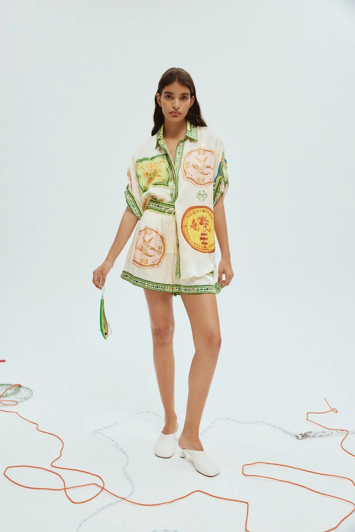 Alemais Porcelain Silk Shirt and Shorts Set Print Size 8 - Image 1