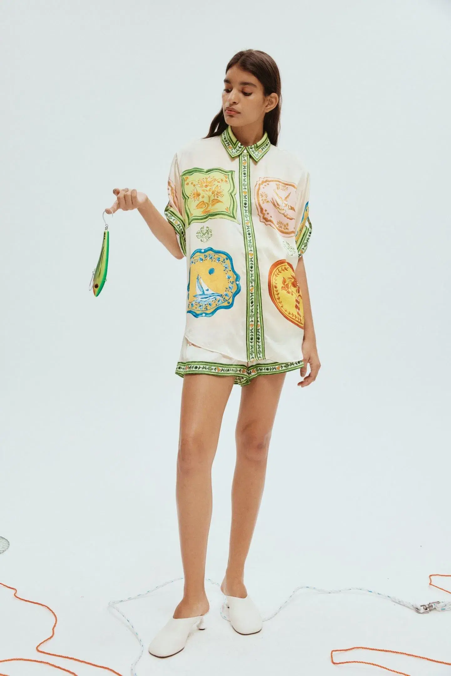 Alemais Porcelain Silk Shirt and Shorts Set Print Size 8 - Image 2